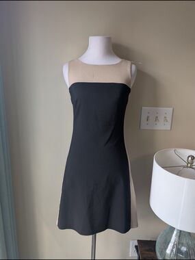 90s Vintage Two-Tone Black and Beige Sleeveless Mini Dress